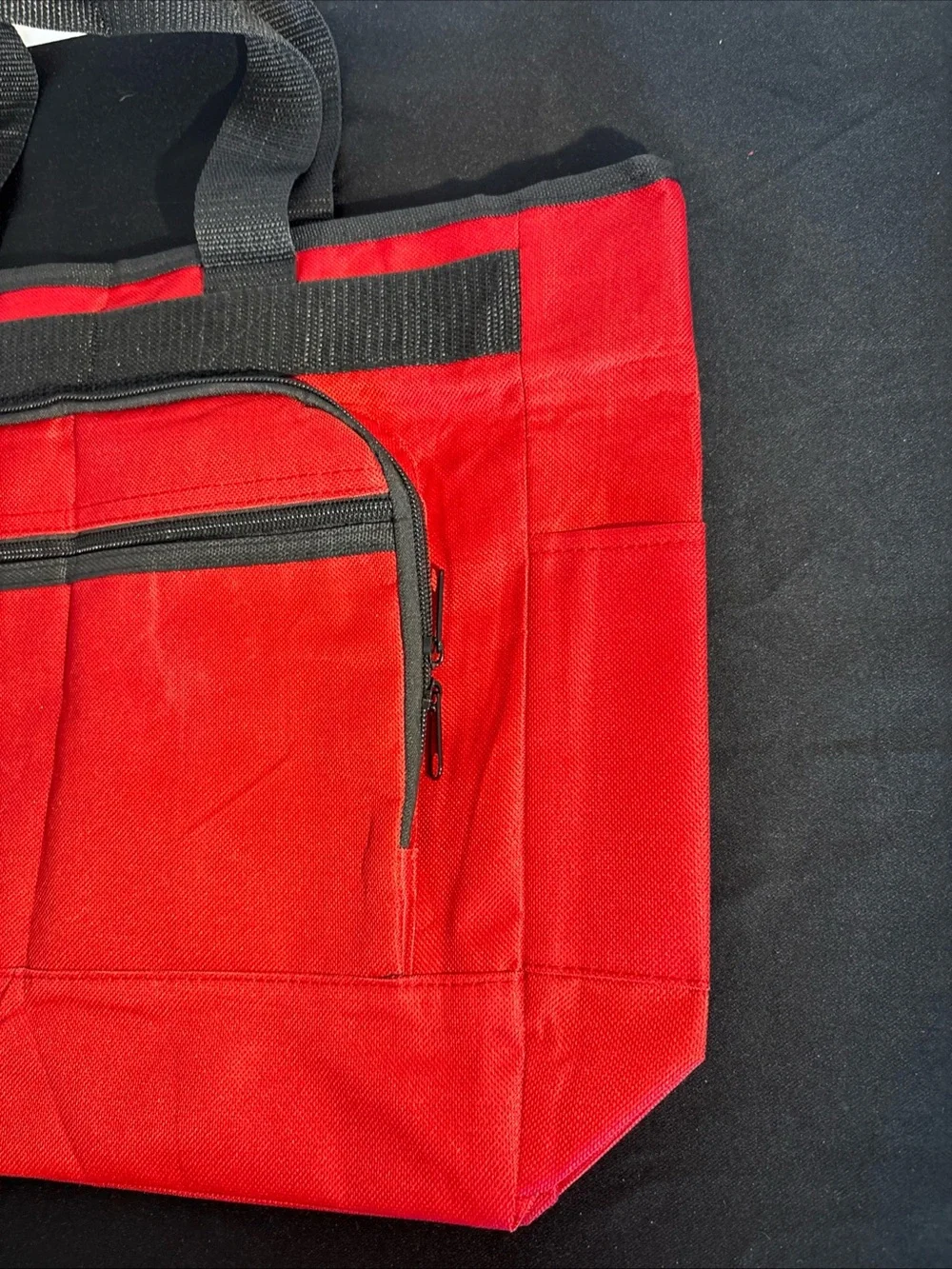 Red Canvas Tote Bag with Black Handles